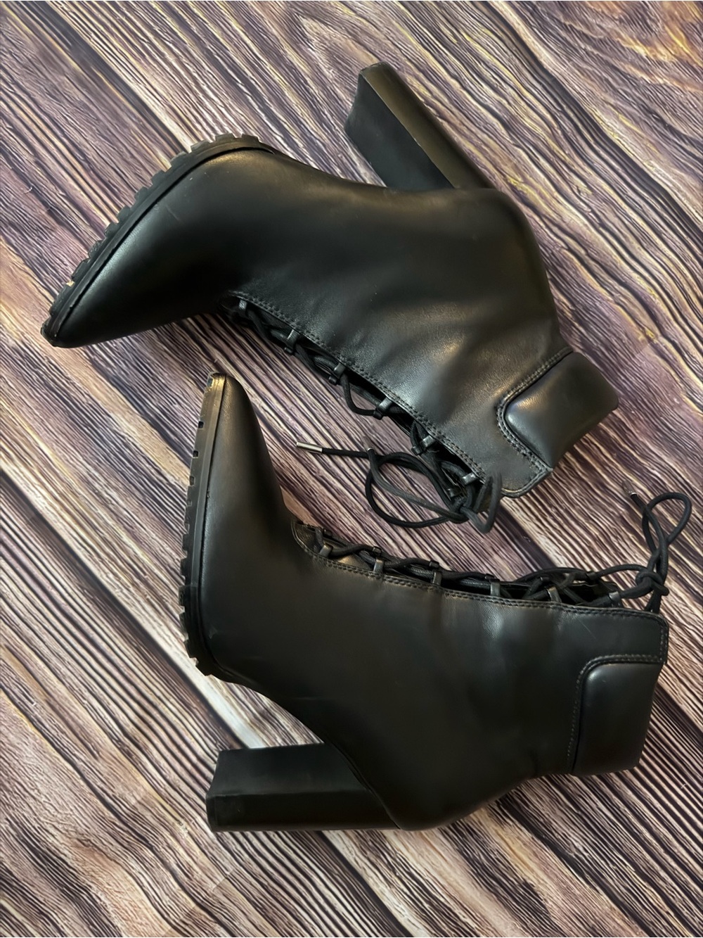 Steve Madden Black Lace-Up Block Heel Ankle Boots